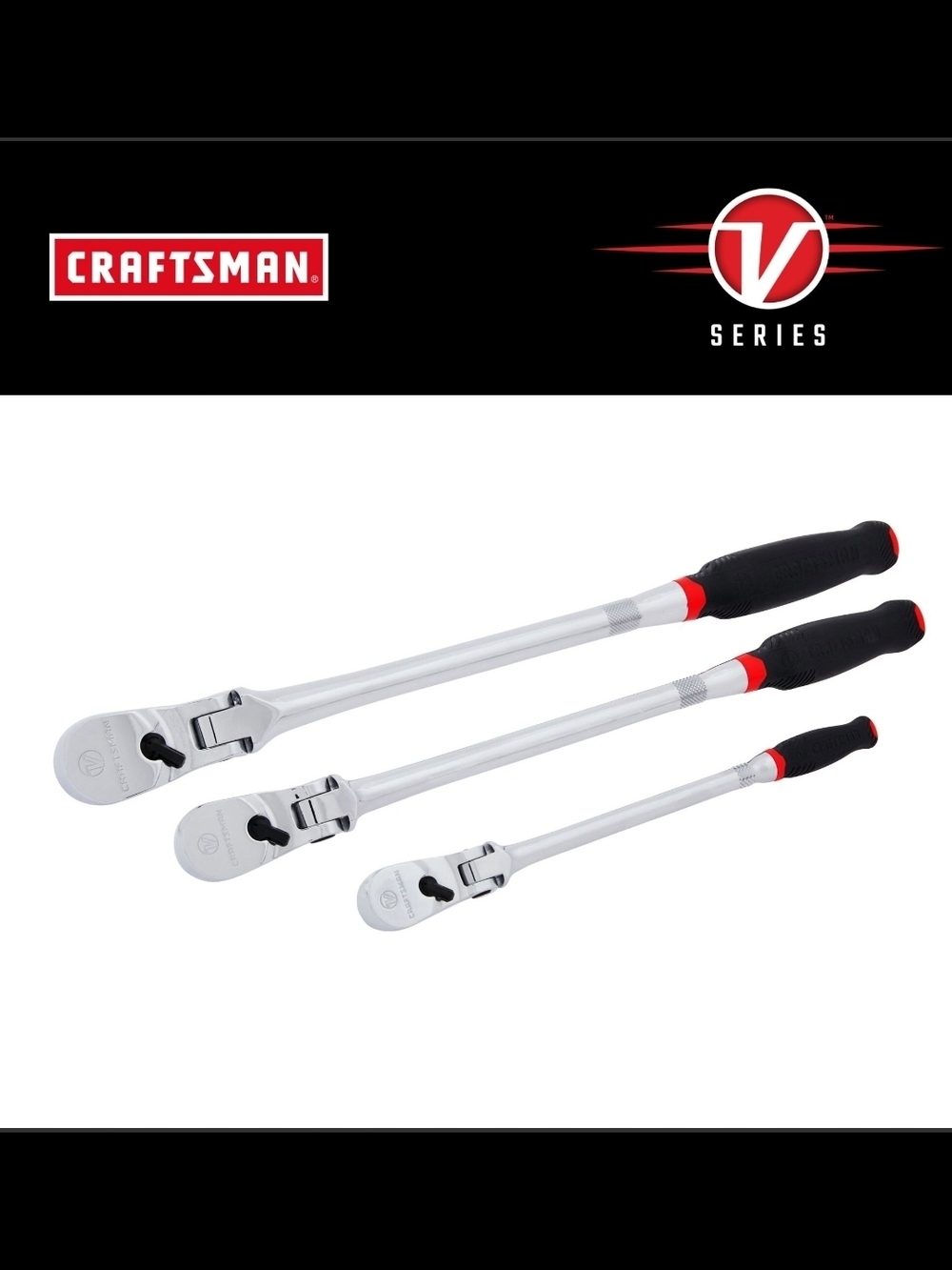 Craftsman 3-Piece Chrome Ratchet Set with Black/Red Grip